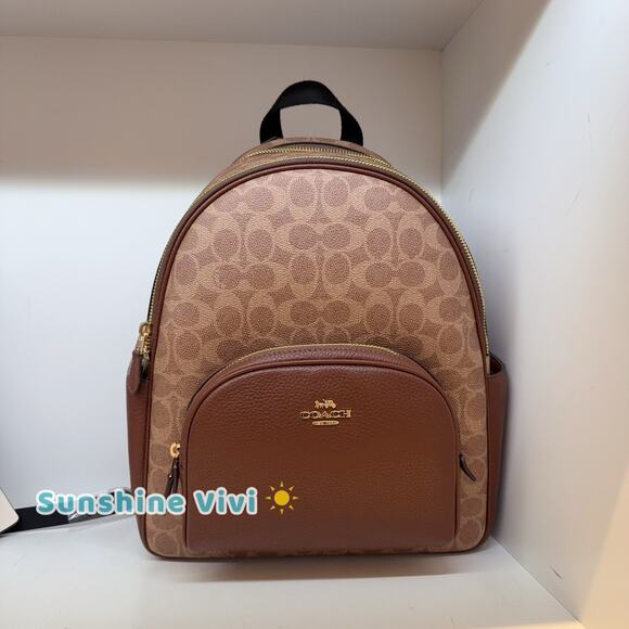 Coach Handbags - NWT Coach Court Backpack In Blocked Signature Canvas CZ176 Gold/Tan/Brown